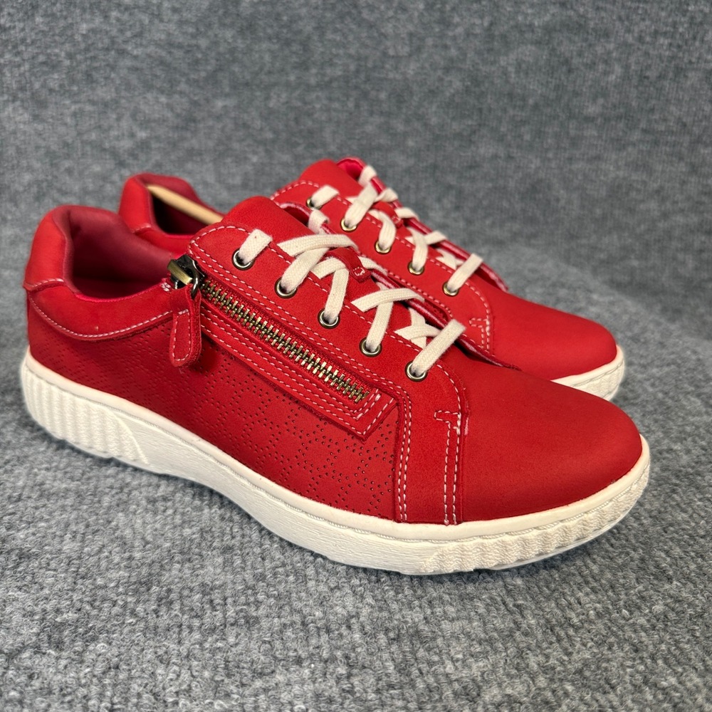 Clarks Collection Womens Size 8 Sneaker Caroline Ayla Red Perforated Leather